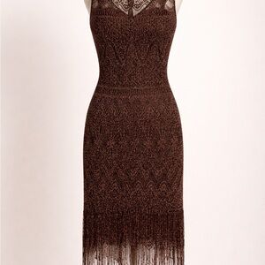 Jessica Simpson Metallic Brown Knit Fringe Mini Dress
